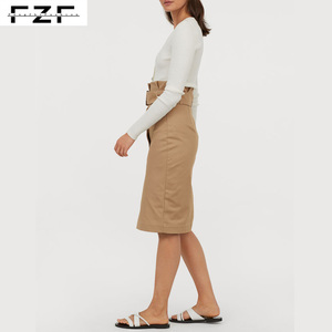 Luxury Smooth <strong>Khaki</strong> Pencil <strong>Skirt</strong> With Belt - Product Image 2