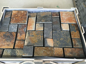Red de Pizarra Gris Natural para pavimento de piedras apiladas, piedra decorativa para jardín, piedra poligonal Irregular, de malla negra
