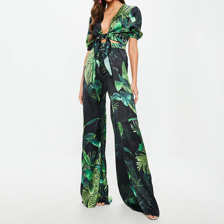 Factory Accept sample making female Two piece wide leg floral pants