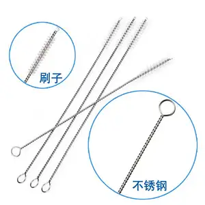 Bộ Bàn Chải Làm Sạch Ống Hút Kim Loại Đơn Giản Bàn Chải Dây Lông Nylon Cho Phụ Kiện Quầy Bar