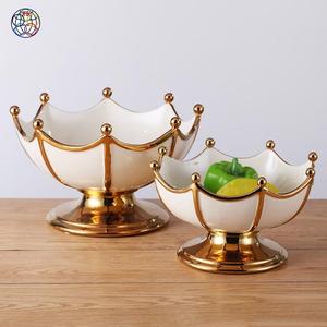 Tigela de porcelana de cerâmica antiga para casamento, creme de ouro moderno e decorativo