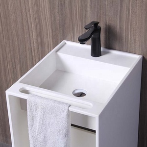 Lavabo superficiale solido/piedistallo lavabo da bagno lavabo, lavello in pietra artificiale bianco. - Product Image 6