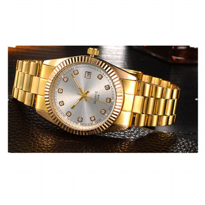 Montre pour homme en acier inoxydable de luxe tendance, cadran en diamant soleil doré, calendrier de date, logo personnalisé, montre de qualité - Product Image 4
