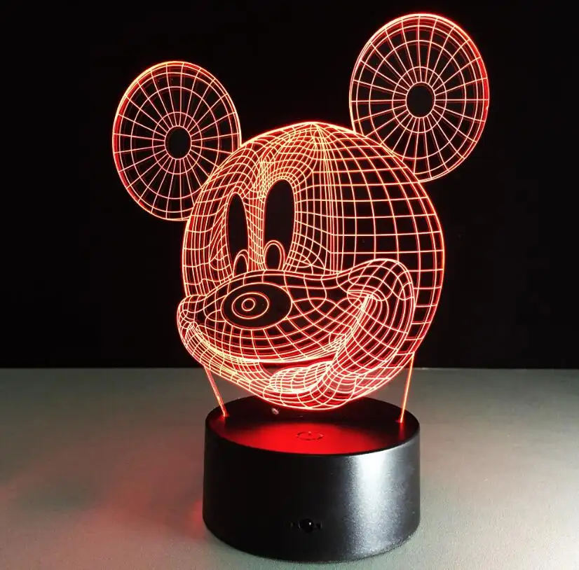 Lampu Led Mickey Akrilik 3D Romantis untuk Rumah Lampu Malam Anak-anak Lampu Meja Dekorasi Pesta Ulang Tahun Lampu Malam Lucu