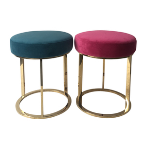 Brass Base Round Velvet Ottoman <strong>Pouf</strong> - Product Image 1