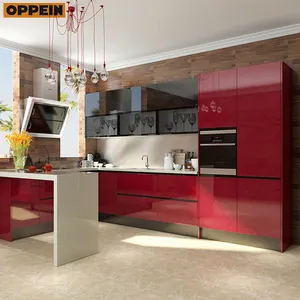 Dubai Exhibition Red Acrylic Wooden Kitchen Cabinet