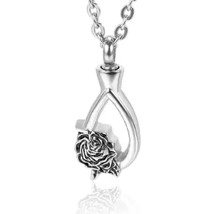 Rose Cremation Pendant Marlary Wholesale Fashion Rose Flower Ash Pendant Stainless Steel Cremation Urn Pendant for Human
