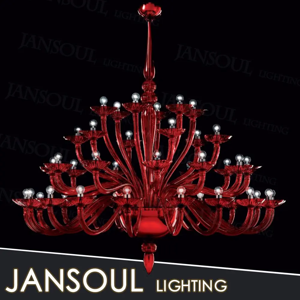 Fornitore della cina di Jansoul Illuminazione interni decorazione di cerimonia nuziale lampadario in vetro di murano grande rosso lampadari di cristallo