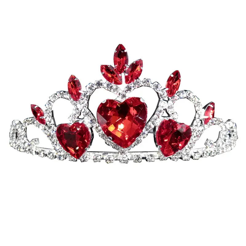 Diadème de mariage strass cristal, motif princesse reine, cœur rouge, pour spectacle, fête, bal, vente en gros,