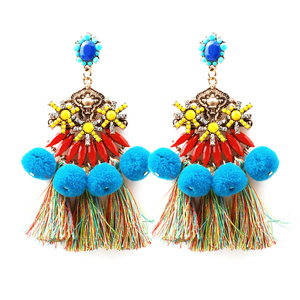 Delle Donne del commercio all'ingrosso Grande pompon Seme Giallo in Rilievo Filo rosso Palla Nappa Orecchino in Tumblr Gioielli - Product Image 3