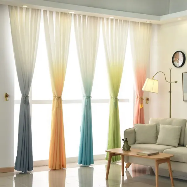 Высококачественные 5 градиентных цветов, желтые, синие, серые, розовые, зеленые занавески, современные тюлевые шторы для гостиной, украшение для дома