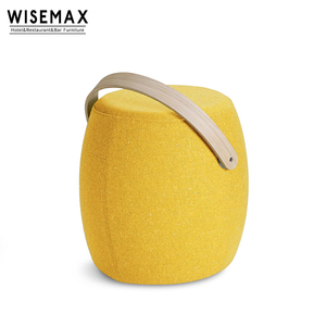 WISEMAX FURNITURE Taburete Moderno de Tela para Sala de Estar, Área Pública, Taburete de Descanso con Asa de Madera, Taburete Redondo de Terciopelo, Otomana - Product Image 6
