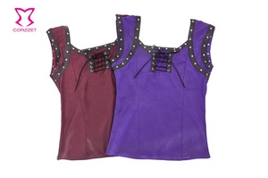 Top Corto <span class=keywords><strong>de</strong></span> Manga Corta con Remaches Estilo Steampunk para Mujer, <span class=keywords><strong>Blusa</strong></span> Sexy <span class=keywords><strong>de</strong></span> Crepé <span class=keywords><strong>de</strong></span> Seda para Combinar con <span class=keywords><strong>Falda</strong></span>, Vestido, Jeans, Corsé Gótico - Product Image 6