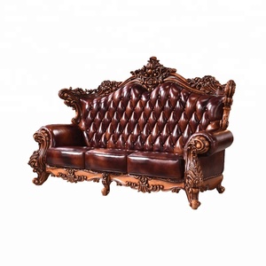 Nuovo Fatto A Mano Scultura Antico di Lusso Puro Divano <span class=keywords><strong>In</strong></span> <span class=keywords><strong>Pelle</strong></span> Set Raffinato Carve Europeo Divano di Legno - Product Image 1