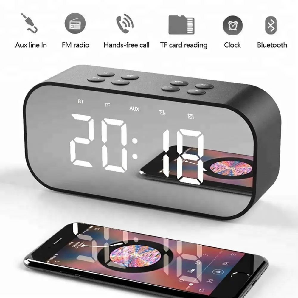 Wireless BT altavoces LED luz de la noche lámpara alarma de reloj con visualización de la hora