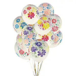 Balões de látex impressos de flores, decoração de festa de aniversário, casamento, estampa de flores, novo estilo, transparente