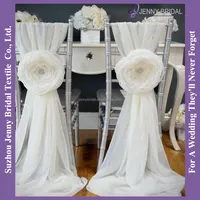C214C ivoor chiffon sjerpen bruiloft decoratie organza bloem stoel sash
