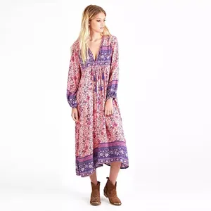 Groothandel moederschap jurk 100-Geweven Bohemian Hippie Chic Maxi Jurk