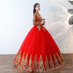Cina Personalizzato <span class=keywords><strong>Rosso</strong></span> Dell'abito di Sfera Semplice Vintage Tradizionale Abiti Da Sposa - Product Image 3