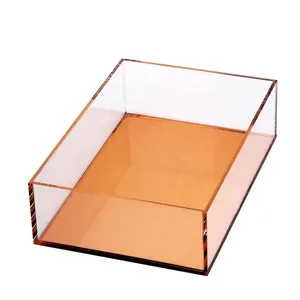 Office desk storage box high polished acrylic rose gold bottom with brushed metal printing customized HONGWEIDE