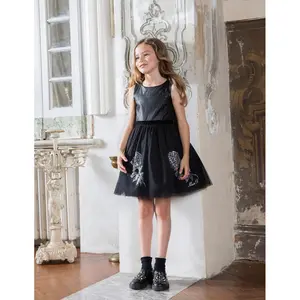 Customized brand fashion sequin tutu and pu leather dress for girls