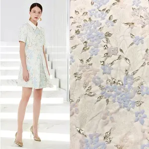 256gsm 3D Metallic Floral Yarn Dyed Woven Jacquard Brocade Dress Fabric