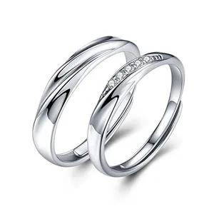 Mens Womens Endless Love Silver Rings Adjustable Cubic Zirconia Wedding Promise Couples Ring