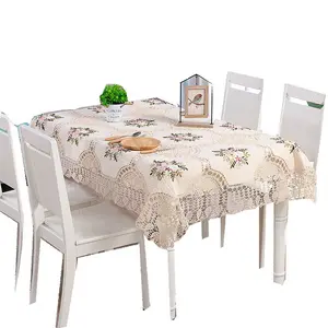 Crochet tablecloth cotton rectangular hollow handmade crochet tablecloths silk ribbon embroidery tablecloth