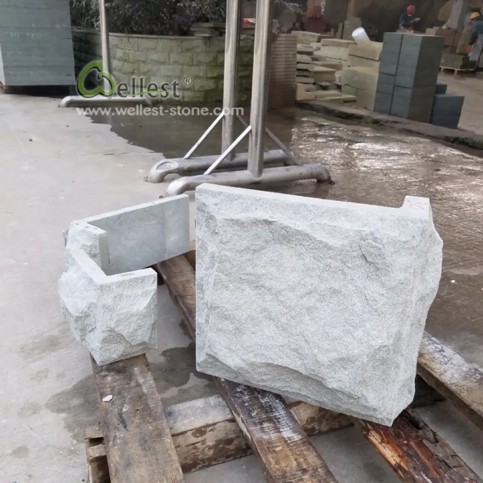 Exterior walling rock face blocks mushroom finish white sandstone cladding