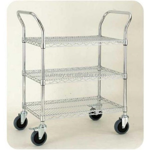 Chrome-Plated Wire Shelving Cart ESD Push Cart Wire <b>Shelf</b> Trolley - Product Image 1