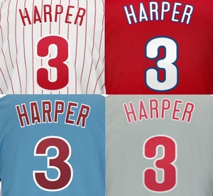 Gemi hazır Bryce Harper #3 en kaliteli dikişli beyzbol formaları