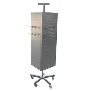 Silver Metal Nail Plate Store 360 four-Side Rotary Boutique Display Rack Floor Hook Rotate Display Rack