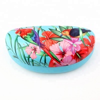 Étui à lunettes rigide à la mode plume bleue pour un usage quotidien Étui à lunettes de soleil en cuir PU imprimé floral et perroquet OEM