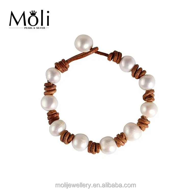 Bracelet en cuir véritable avec perles, Style rétro, naturel, brun, 9-10mm, 1mm, pour vacances d'été, nouvelle collection 2020