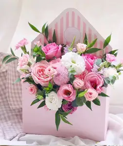 Tam renkli tasarım kuşe kağıt düğün favor güller çiçek hediye paketleme torbası kolu toptan ile