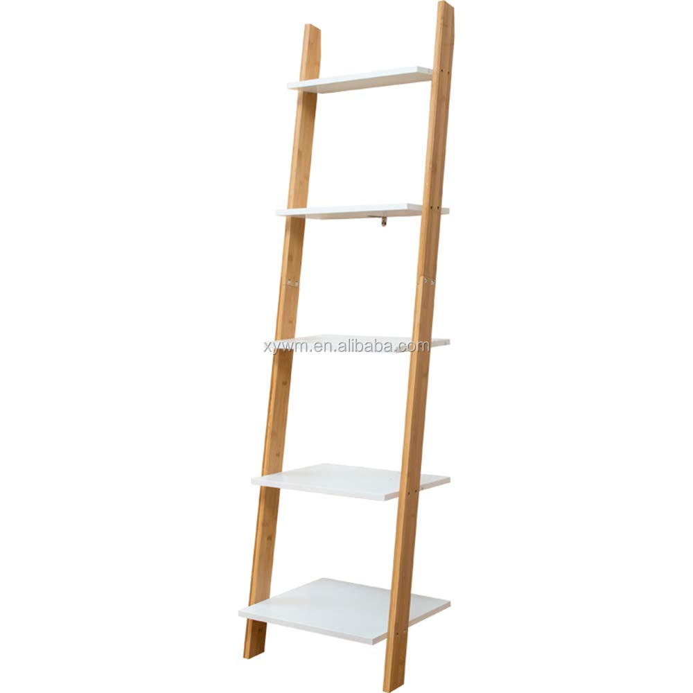 Бамбуковая книжная полка, трапециевидная стойка, Стеллаж с наклоном на стену