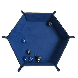 Wholesale custom pu leather foldable hexagon storage tray game dice tray