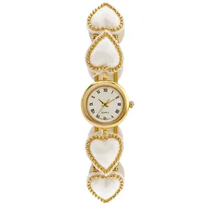 heart shape pearl expansion band bracelet lady gold fashion watch