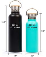 Botellas de agua termo deportivas de Metal inoxidable con tapa de bambú botella de agua aislada al vacío de doble pared sin plástico
