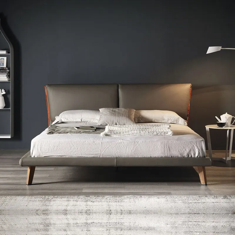 حديث الطراز الصين تصدير الأثاث مصنع غرفة نوم أحدث تصميم لينة الملك الحجم سرير جلد طبيعي