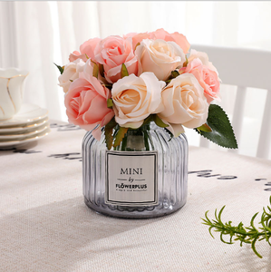 Flores artificiales de tacto real coloridas al por mayor, <span class=keywords><strong>ramo</strong></span> de flores <span class=keywords><strong>rosas</strong></span> de seda de <span class=keywords><strong>12</strong></span> cabezas para suministros de decoración de bodas, centros de mesa - Product Image 1
