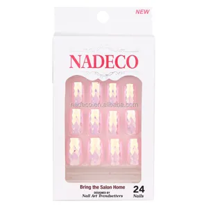 Nadeco Chrome Holographic False Nails polish Light Pink Mirror Shiny False Nails Finger Full Wrap DIY Nail Tips