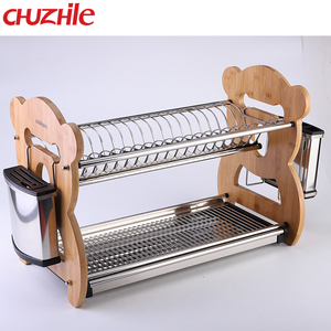 Fácil limpieza de cocina, drenaje de bambú doble plato de secado Rack - Product Image 5