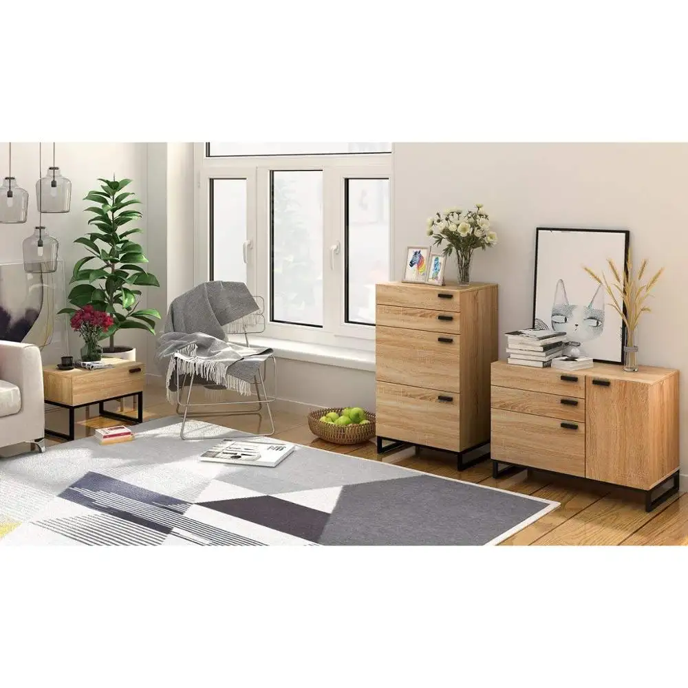 Fair Price Bedroom Chest Of Drawers Furniture Wood With 4 Drawers Oak Steel Legs