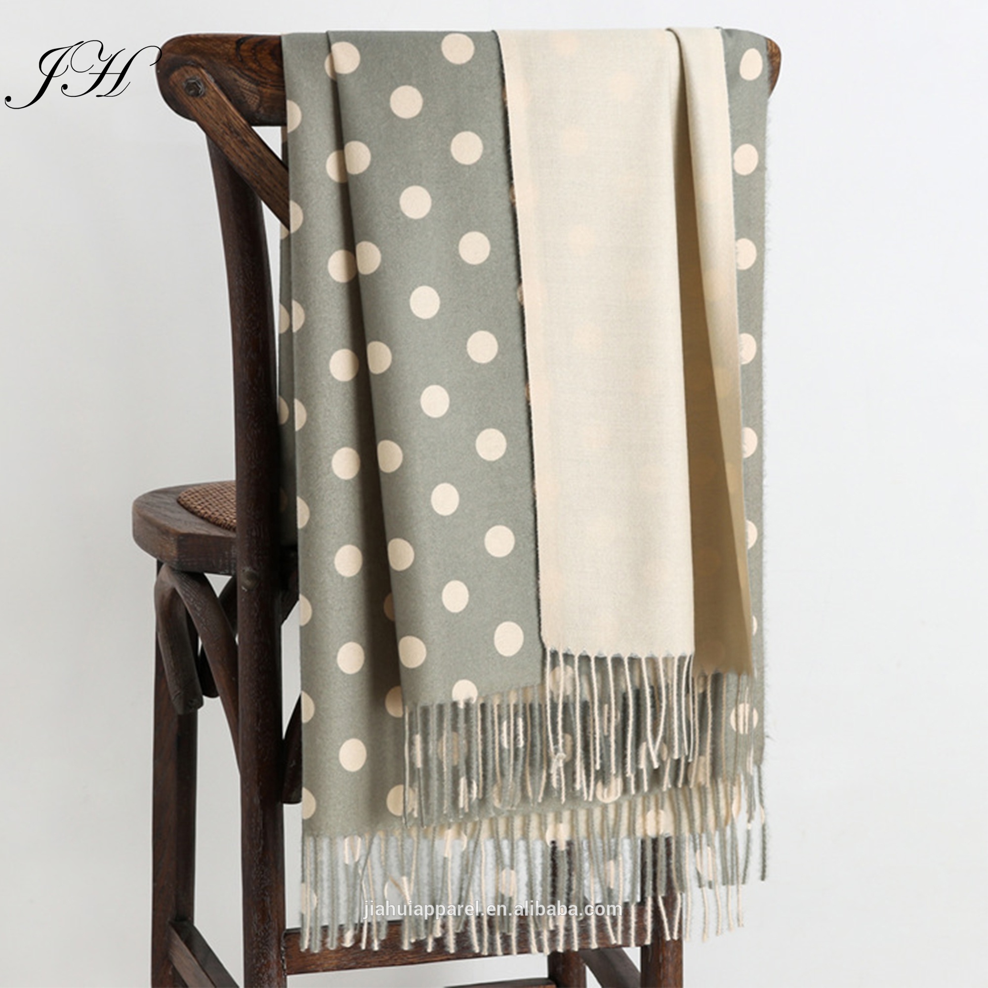 Women Double-Sided Winter Knitted Scarves Two-Tone Reversible Polka Dot Printed Pashmina Cashmere Scarf Wool Mix Shawl Wraps