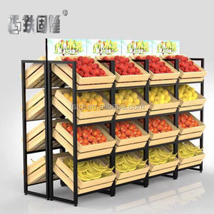 New-Style Heavy-Duty Adjustable Metal Wood Vegetable And Fruit Display Shelf Double-Sided Rack For Supermarkets OEM Supply