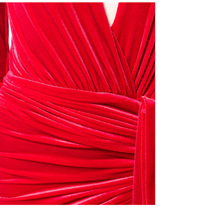 Otoño mujer nuevo <span class=keywords><strong>terciopelo</strong></span> rojo sólido Color v-cuello Sexy manga larga vaina vestido con un empate cintura YLDR215D - Product Image 6