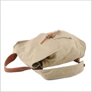 Multipurpose Vintage Khaki Canvas Laptop Handbag And Backpack Bag With Real Leather Handles