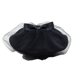 Chapeaux d'hiver en maille pour <span class=keywords><strong>femme</strong></span>, voile en feutre, style français, joli couvre-chef, bonnet, à nœud papillon, bonne qualité, <span class=keywords><strong>pas</strong></span> <span class=keywords><strong>cher</strong></span>, noir - Product Image 3