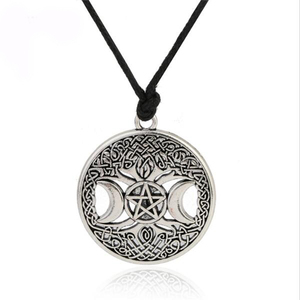 Collier Triple Déesse <span class=keywords><strong>de</strong></span> <span class=keywords><strong>la</strong></span> Lune, Collier Amulette en Forme d'Étoile Wicca, Collier Arbre <span class=keywords><strong>de</strong></span> Vie Lune pour Femmes, Pendentifs Vintage - Product Image 2